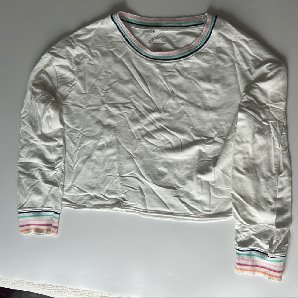 Splendid White Top with Multicolor Trim